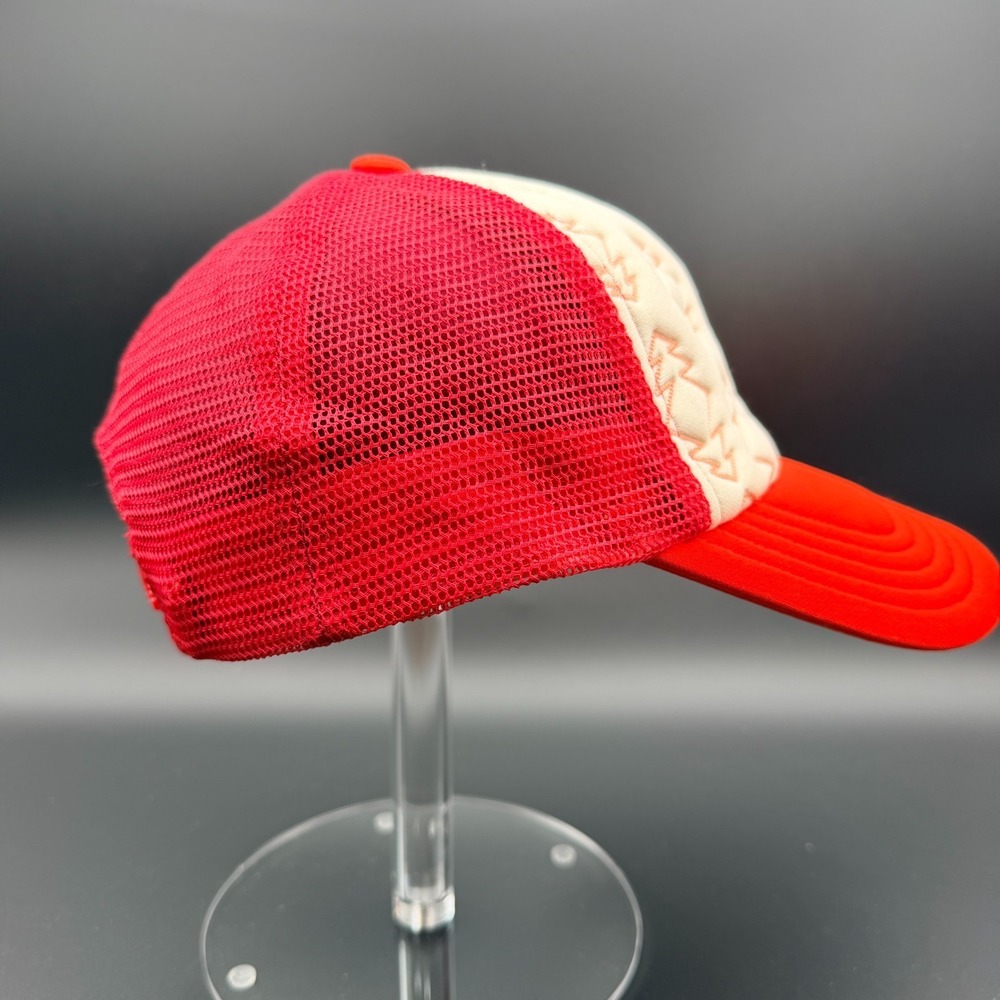 The North Face Trucker Cap Womens One Size Red Cream Mesh Pine Tree Snapback Hat - Picture 6 of 11